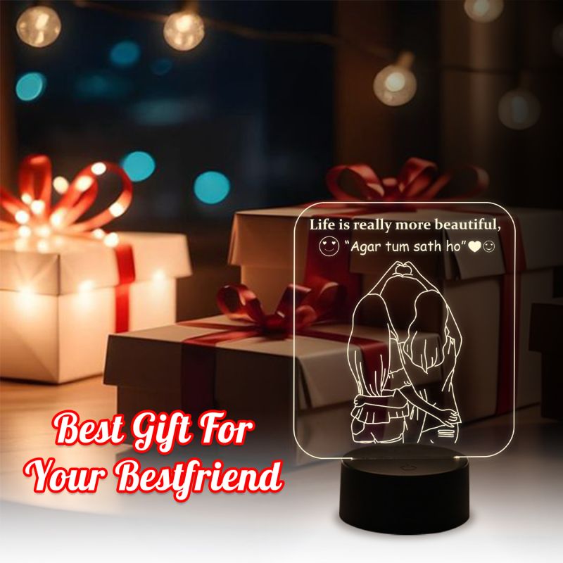 Acrylic Led Night Lamp with Warm White Light & On/Off Touch Button Gift for Bestfriend